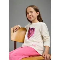 Scout Langarmshirt Süßes Shirt mit großer Herz-Pailletten Applikation - NEU von SCOUT Pailletten besetztes Shirt, hüftlange Basic-Passform, Langarm