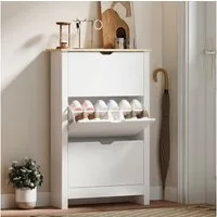 HOMCOM Schuhkipper Schuhregal mit 3 Klappen für 18 Paar Schuhe (Schuhständer, 1 St., Schuhkipper), für Flur, Eingangsbereich Weiß+Natur 72 x 26 x 112 cm