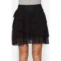 SASSYCLASSY Volantrock Kurzer Chiffon Rock für Damen Eleganter Rock mit Volants und breitem Bund Schwarz