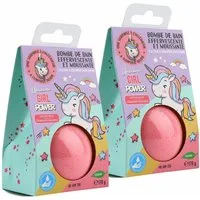 HF Home Flair Badekugel 2x Einhorn Badebombe - große Badekugel mit Überraschung, 2-tlg., rosa Einhorn Badekugel - Erdbeerduft - Vegan- 170g