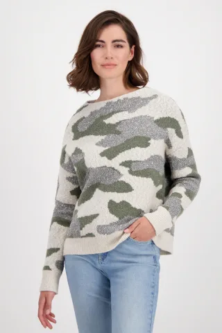 monari - Camouflage Pullover mit Glitzer frozen green gemustert - Gr. - 40