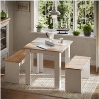 Vicco Essgruppe Sentio, Weiß/Goldkraft Eiche, 80 x 80 cm mit 2 Bänken, (3-tlg)