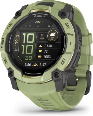 Garmin Instinct 3 [inkl. Silikonarmband grün/schwarz] 50mm Edelstahlgehäuse grün/schwarz