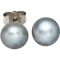 JOBO Perlenohrringe Ohrstecker mit grauen Perlen 7 mm, 925 Silber mit Süßwasser-Zuchtperlen