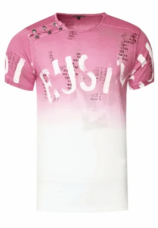 T-Shirt Verwaschen mit Farbverlauf und Seitlicher Knopfleiste