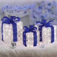 Elegear LED Dekolicht Weihnachtsfigur 3/4 Set Geschenkbox, Leuchtfiguren für Weihnachtsdeko, LED wechselbar, Kaltweiß, Warmweiß, Tageslichtweiß, mit Bändern/LED Lichterkett