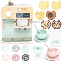 Esun Spielküche Kaffeemaschine Kinder Holz, Kinderküche Zubehör 23 St. Spielzeug, Küchengeräte Geschenke Jungen und Mädchen ab 3 4 5