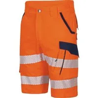 vizwell Arbeitsshorts kurze Warnschutz Arbeitshose HiVis elastisch dehnbar reißfest und elastisch - knitterfrei sowie pflege- und bügelleicht