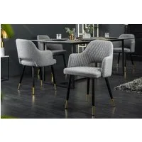 riess-ambiente 4-Fußstuhl PARIS hellgrau / schwarz gold (Einzelartikel, 1 St), Esszimmer · Strukturstoff · Metall · mit Armlehne · Ziersteppung