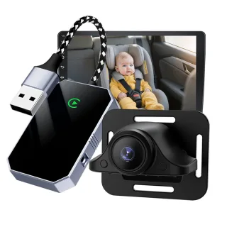 Car Baby Camera for Child Monitoring 1080P Night Vision HD with 2 in 1 Wireless CarPlay Android Auto Adapter
