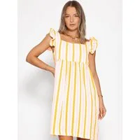 SASSYCLASSY Minikleid Gestreiftes Musselinkleid Damen Kleid aus Musselin im Streifenmuster mit Rüschenärmel