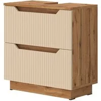Vicco Waschbeckenunterschrank Lotta, Eiche/Kaschmir gestreift, 59.8 x 62.5 cm mit 2 Schubladen (1-St)