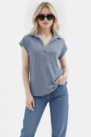 Strukturiertes ärmelloses Polo-Top