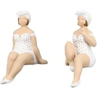 GILDE Dekofigur Kantensitzer Figuren Becky 2er Set, weiße Badefiguren aus Kunstharz (2 St., 2 Badenixen Figuren)