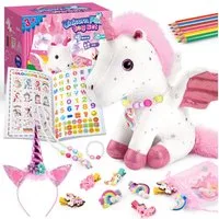 Wootoy Kuscheltier Einhorn Plüschtier Geschenkset für Mädchen 21-teiliges Kreativset (mit Malbuch Schmuck Haaraccessoires und Plüschtier, 1-St., vielseitige Kombination aus Spielzeug Bastelspaß und Schmuck), Attraktive Geschenkbox ideal für kleine Ei