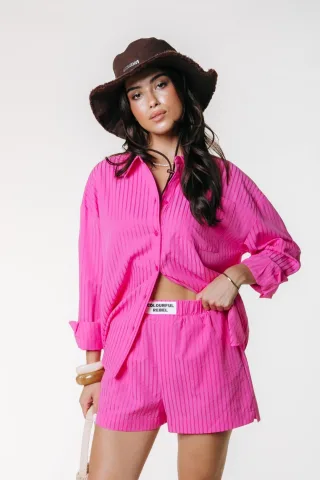 Colourful Rebel - Moon Tonal Stripe Blouse Bright pink - Gr. - M
