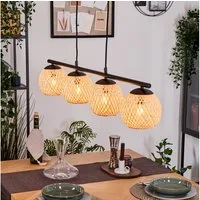 hofstein Pendelleuchte Hängelampe aus Metall/Bambus in Schwarz/Naturfarben, Pendelleuchte im Retro/Vintage/Boho-Design (Schirme Ø 15 cm), 5 x E14