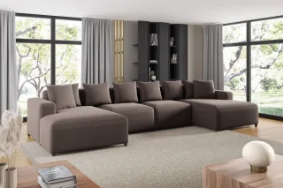 Wohnlandschaft Sofa U-Form Designersofa MEGAN in Stoff Salvador Braun