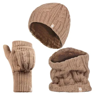 Heat Holders - Womens Thermal Winter Fleece Mütze, Halswärmer und Converter Handschuhe Set - Beige
