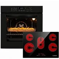 KB Elements Backofen-Set Einbaubackofen 60 cm mit 5-Zonen Glaskeramik Kochfeld 77 cm, Steam Clean, Air Fry, Steam Clean, Circle Fan Heater, 5 Kochzonen
