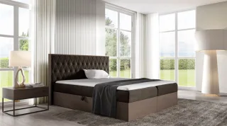 Boxspringbett Bett BROMIA 120x200cm Dunkel Eiche Stoff Braun inkl. Bettkasten
