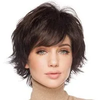 LuxusKollektion Echthaarperücke Perücke Pixie Cut Menschenhaar Frauen Bangs Dunkelbraun Dunkelbraun656