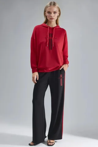 Modal Touch Kapuzen-Sweatshirt & gestreifte Detail-Hosen Set