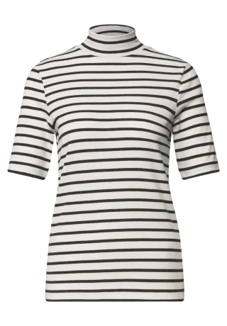Street One - Gestreiftes Shirt mit Kragen braun - Gr. - 36