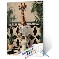 FOUORTUNATE-BEE Malen nach Zahlen DIY Malen nach Zahlen Erwachsene Giraffe WC Motiv Leinwand, Acrylmalerei Set 40x50cm Entspannung Deko Geschenk Idee