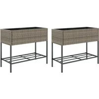 vidaXL Hochbeet Hochbeete mit Ablage 2 Stk. Grau 90x40x75 cm Poly Rattan (2 St)