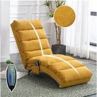 Totnz Relaxliege mit Massagefunktion, Leinenbezug, ergonomische Rückenlehne 140°, gepolstert mit Knopfheftung, Seitentasche, stabiler Holzrahmen & Stahlbeine