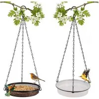 TUWENA Futterstation 2er Set Vogelfutterspender zum Aufhängen, Vogeltränke für Wildvögel, Vogelfütterer mit Eisenkette und Haken für Garten, Terrasse, Bauernhof