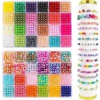 CLTYQ Ketten und Armband Set Kreativset Perlen-Set,2400 runden Perlen in 48 Farben, 6 mm, DIY-Armbänder, Halsketten, Bastelarbeiten für Kinder Erwachsene