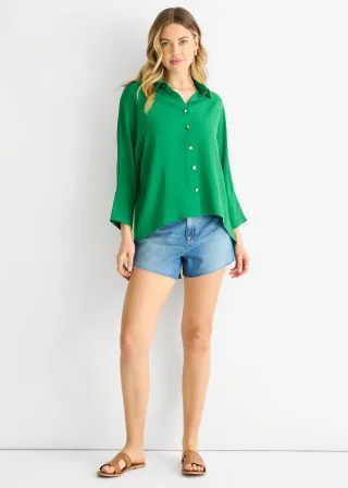 Mittelgrüne Kimono-Bluse in Übergröße