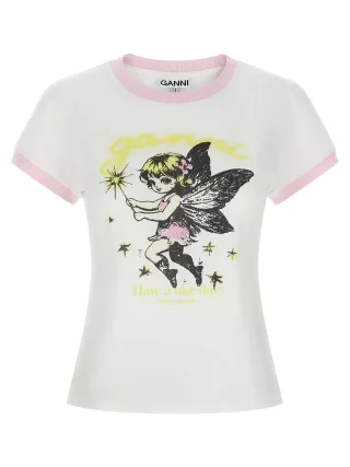 Ganni Weißes Bio-Baumwoll-T-Shirt