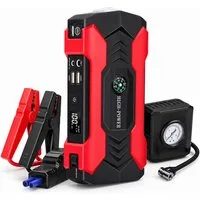 Tekoo Starthilfe Powerbank 12V 600A mit Kompressor und LED Notlicht Autobatterie-Ladegerät (Packung, Starthilfe-Set mit Kompressor, Powerbank und Zubehör, 12V, 600A, 7200 mAh, Kompressor, LED-Notlicht)