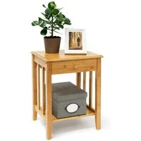 relaxdays Beistelltisch Bambus Beistelltisch mit Schublade