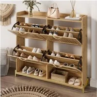 OKWISH Schuhschrank Flurschrank mit Metallrahmen (Packung, 1-St., mit 4 Türen, Metallrahmen und Ablage) durchbrochenen Lamellentüren