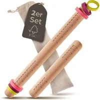 Praknu Nudelholz Nudelholz mit Abstandshalter - 2er Set - Teigroller aus FSC® Holz Buchenholz, (2er Set, 2-tlg), Teigroller aus nachhaltigem FSC Holz, Für gleichmäßiges Ausrollen