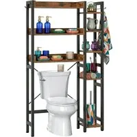 relaxdays Badregal Toilettenregal 3 Ebenen mit Seitenablage, Vintagebraun