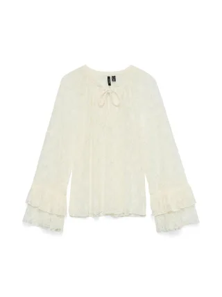 VERO MODA - VMLOULOU LACE LS FLOUNCE TOP WVN Cloud Dancer - Gr. - M