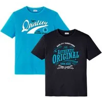 bonprix T-Shirt (Packung, 2-tlg) Regular Fit, Kurzarm-Design, aus Baumwolle, mit Frontdruck