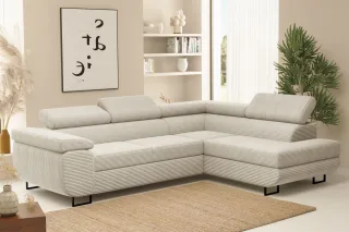 Ecksofa Sofa mit Schlaffunktion METZ Stoff Poso Beige Ottomane Rechts