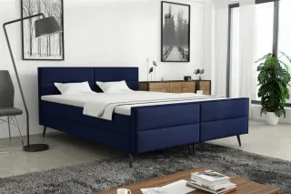 Boxspringbett Schlafzimmerbett GRANADA 200x200cm Stoff Fancy Dunkelblau