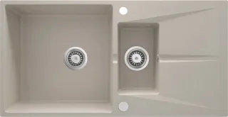 Neuesbad 1, 5-Becken Granitspüle mit Abtropffläche 970x500x215, 3, 5", Beige, mit Raumsparsiphon NB1DEZRC55131