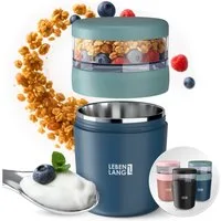 Lebenlang Aufbewahrungsbecher Müslibecher, Isolierende Edelstahlinnenwand, ToGo mit Löffel & 650ml, Edelstahl/Kunststoff, (500ml Becher, 150ml Aufsatz, Drehvershluss, faltbarer Löffel), Auslaufsicher & Perfekt für Schule, Kita, Büro oder Uni