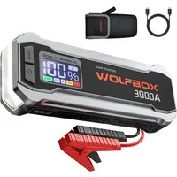 WOLFBOX 12V 3000A Starthilfe (unterstützt bis zu 8L Benzin oder 6L Diesel) Starthilfegerät (12 V, 1 St), mit Booster und LED-Taschenlampe