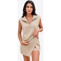 Imily Bela Hausanzug Damen 2-teilige Rocksets (Set, 2 tlg., Ärmelloses Sweatshirt mit halbem Reißverschluss + Sportrock) mit integrierten Shorts