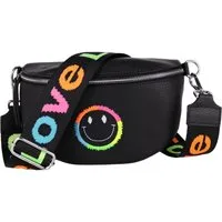 MIRROSI Bauchtasche Damen, Echtleder, Leder, Made in Italy, Umhängetasche, Brusttasche, (Schultertasche für jeden Anlass (1 Tasche & 2 Gurte), 25x16x7cm, Tasche mit Stickerei Lachen Symbol), Crossbody Bag, gemusterten& verstellbaren Schulterriemen