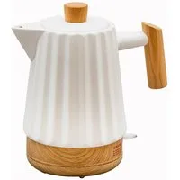 KVOTA Wasserkocher Keramik-Wasserkocher 1,7 l weiß mit Holzgriff, LED & 360°-Sockel, 1.7 l, 1500 W, Leise im Betrieb, Längere Warmhaltezeit